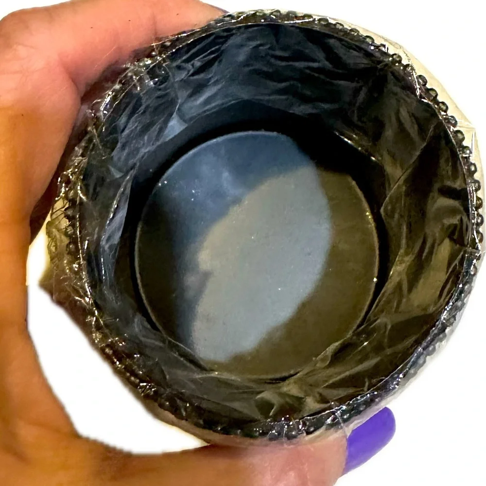 VTG 2005 NEW FLORAL PEN PENCIL CUP CONTAINER HOLDER BLACK SILVER MADE IN INDIA